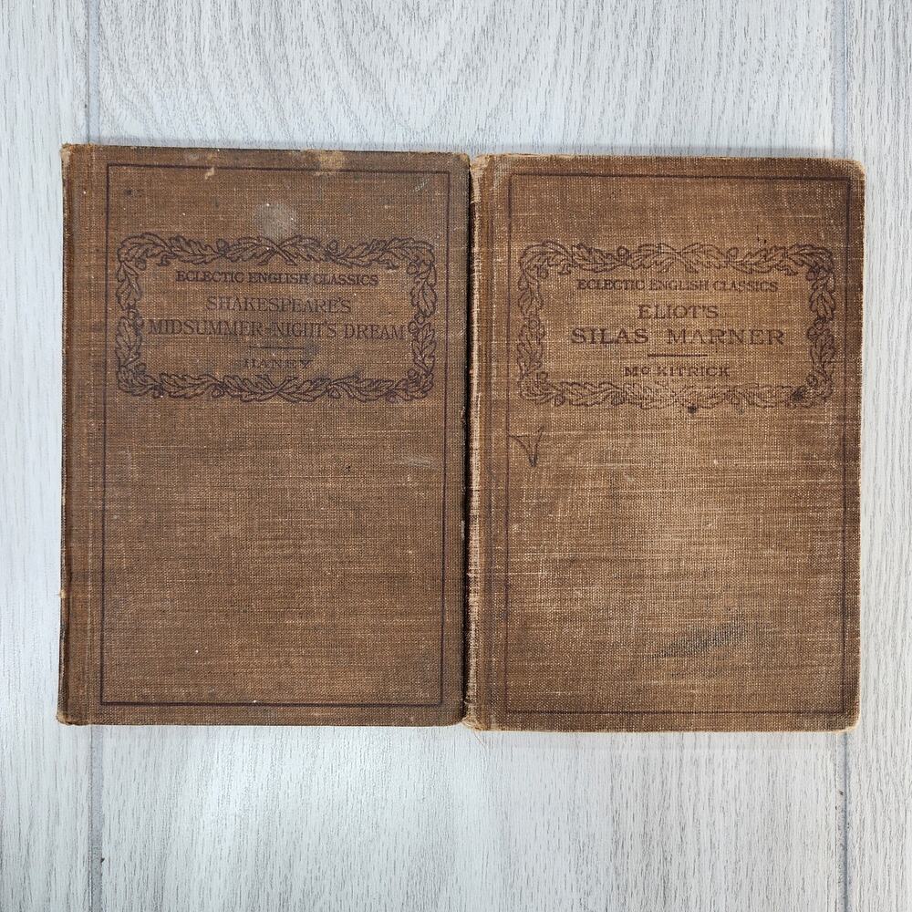 2 Antique Books: Eclectic English Classics 1911 Silas Marner & Midsummer Night's